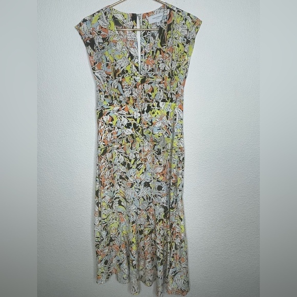 Equipment Femme dress silk midi floral sz 8 assymetric hem sleeveless - Picture 1 of 9